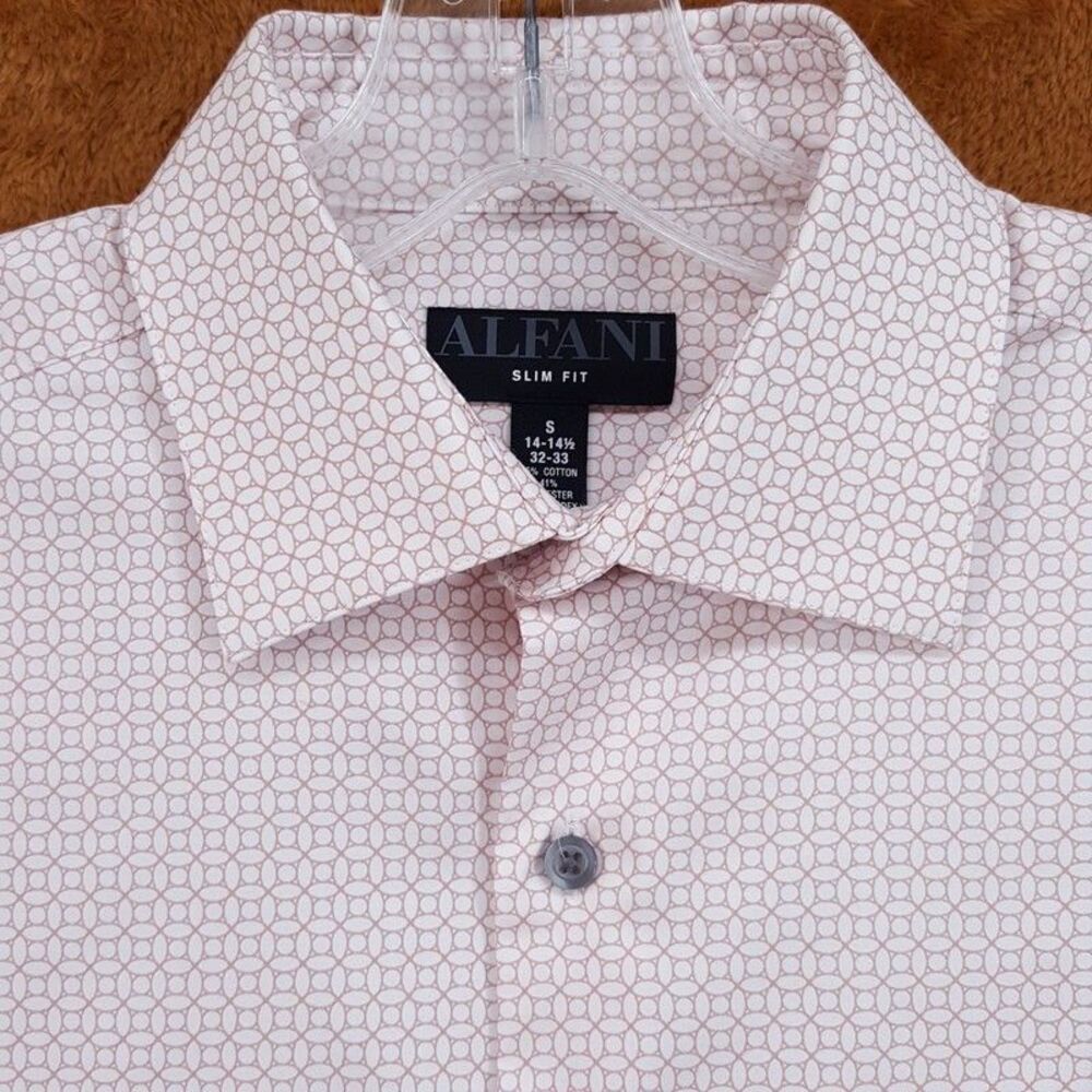ALFANI Dress Shirt Mens Size 14 14.5 32 33 Pink Geo Neat Slim Fit Stretch